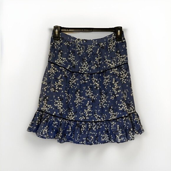Ulla Johnson Womens Skirt XS Blue White Floral Tiered Cotton Silk Blend Corpcore - Picture 1 of 8